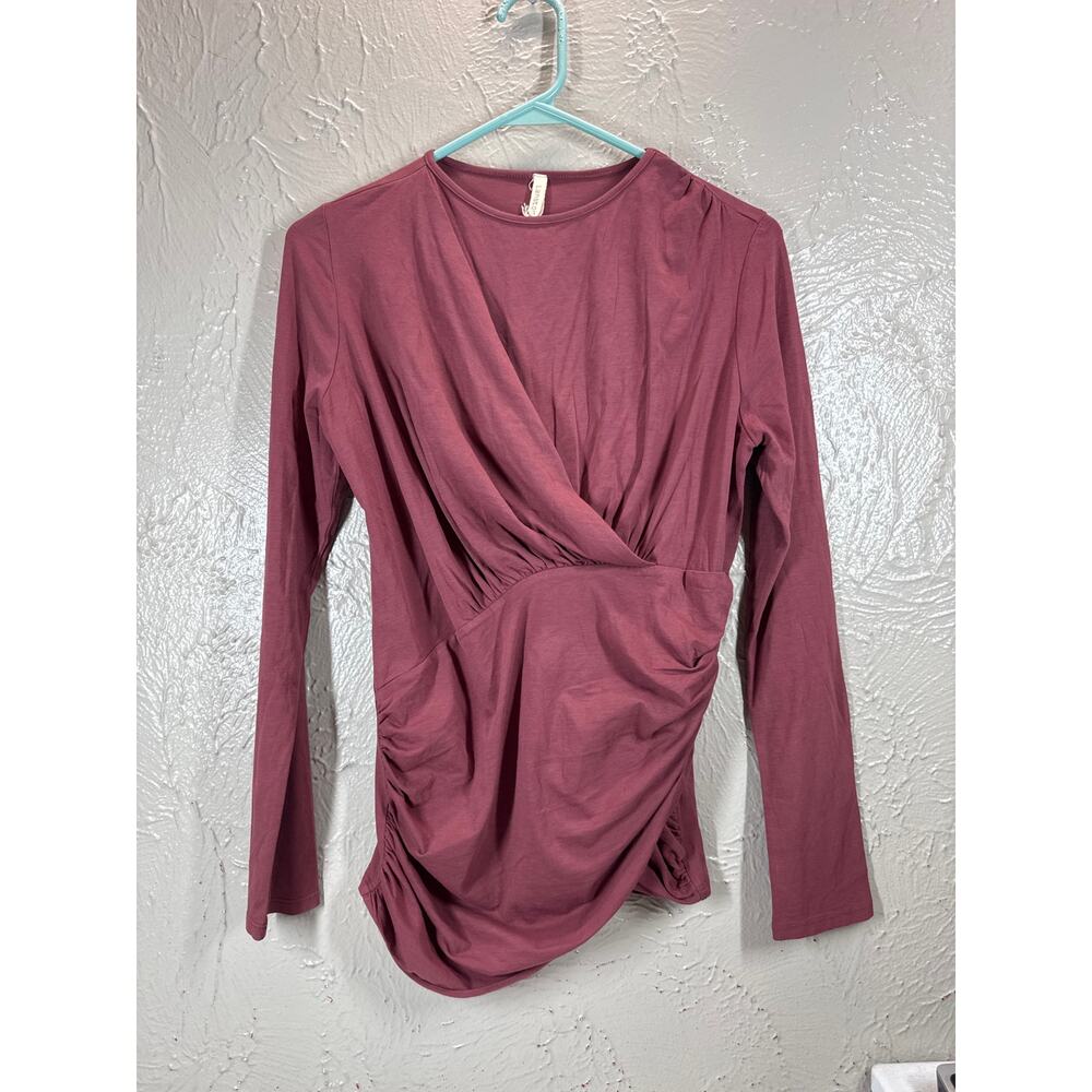 Lanston Women's Faux Wrap Draped Front Top Shirt Pull Over Size‎ Large